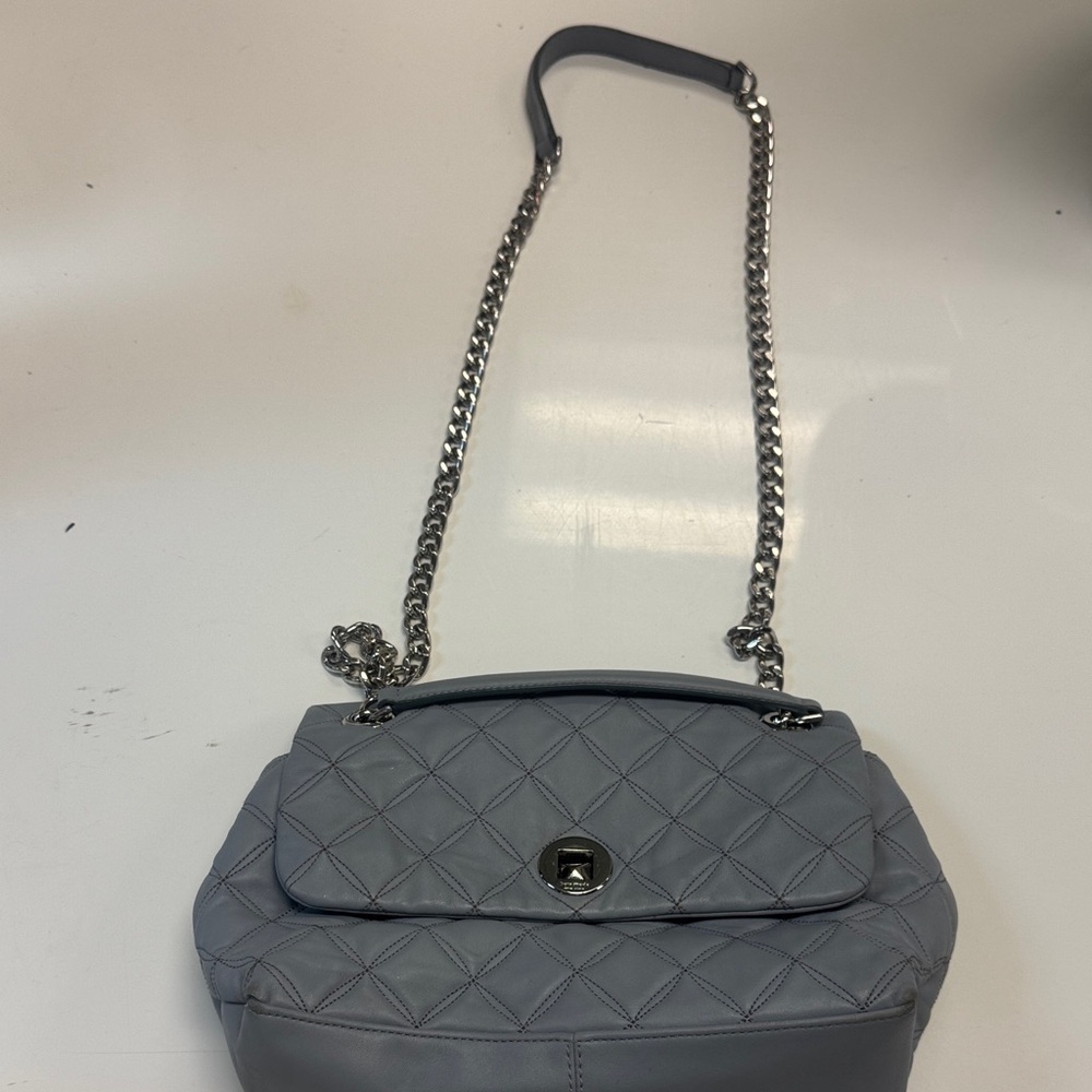 Kate Spade Quilted Gray Shoulder Bag with Chain Strap